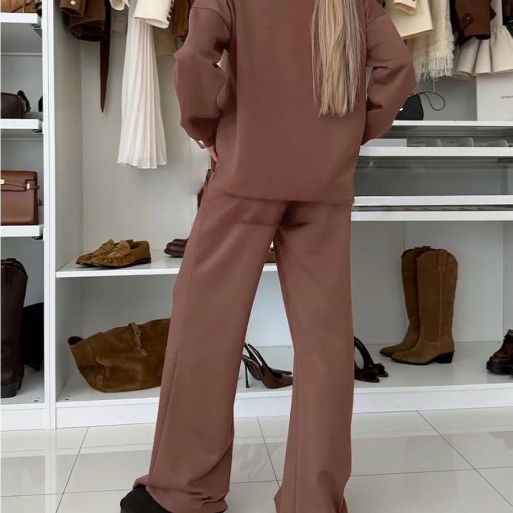 2 Piece Lounge Sets V Neck Sweatsuit Wide Leg Tracksuit - Picture 3 of 10